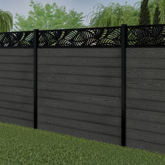 LuxeLine® Classic Straight Top Jungle Design Screen with Dark Grey Composite Fence Panels & Buried Aluminium Post 180cm