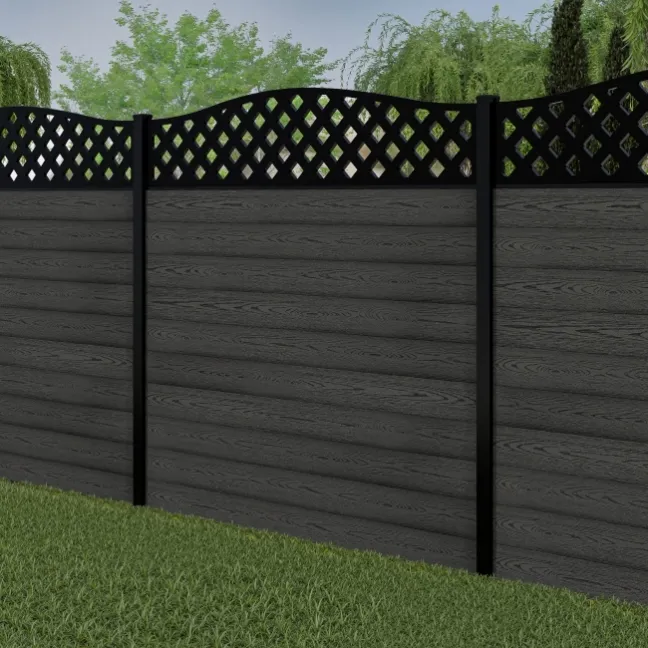 LuxeLine® Classic Curve Top Lattice Design Screen with Dark Grey Composite Fence Panels & Buried Aluminium Post 180cm