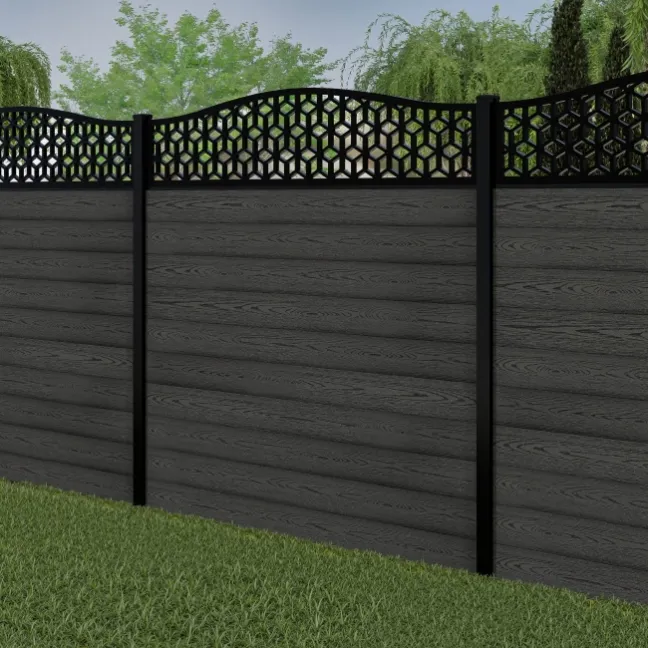 LuxeLine® Classic Curve Top Geometric Design Screen with Dark Grey Composite Fence Panels & Buried Aluminium Post 180cm