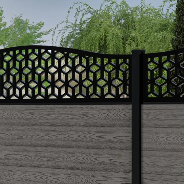 LuxeLine® Classic Curve Top Geometric Design Screen with Light Grey Composite Fence Panels & Buried Aluminium Post 180cm