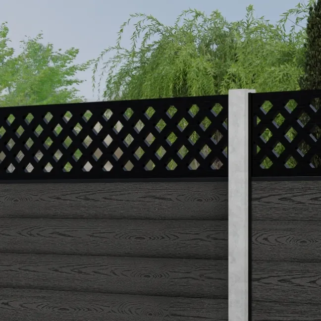 LuxeLine® Classic Straight Top Lattice Design Screen with Dark Grey Composite Fence Panels & Concrete Post