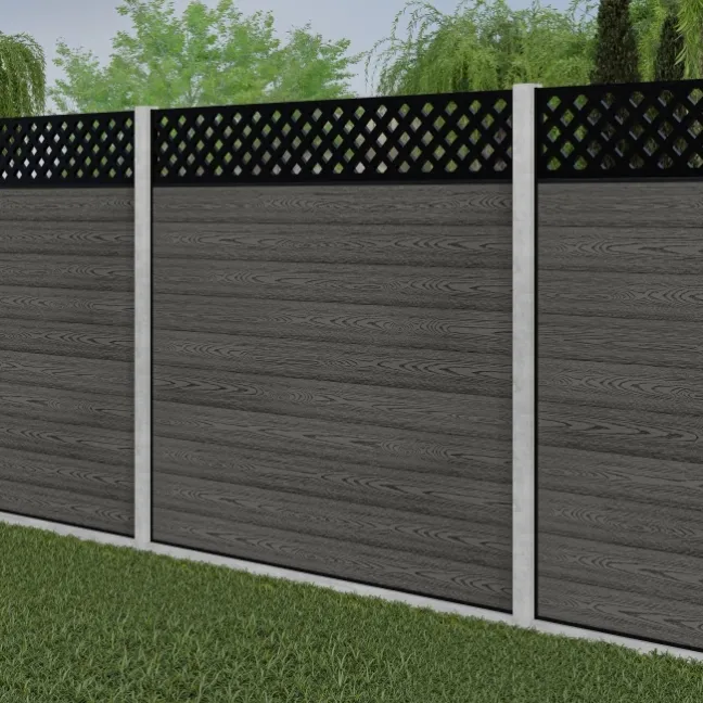 LuxeLine® Classic Straight Top Lattice Design Screen with Light Grey Composite Fence Panels & Concrete Post