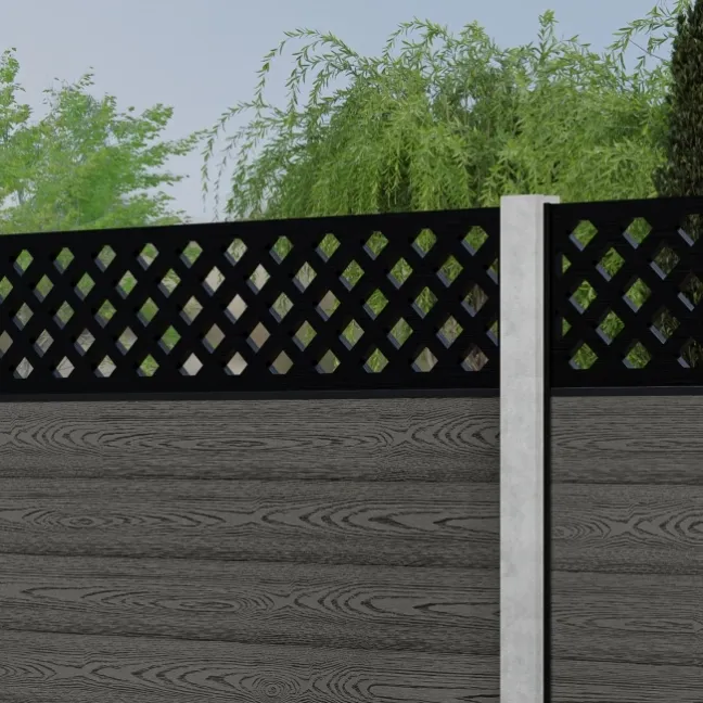 LuxeLine® Classic Straight Top Lattice Design Screen with Light Grey Composite Fence Panels & Concrete Post