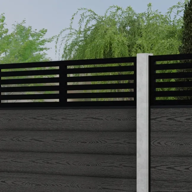 LuxeLine® Classic Straight Top Slat Design Screen with Dark Grey Composite Fence Panels & Concrete Post
