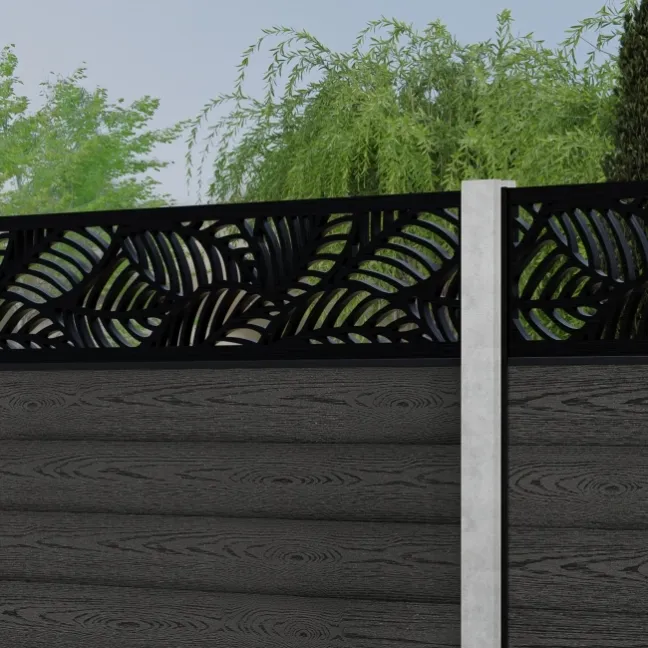 LuxeLine® Classic Straight Top Jungle Design Screen with Dark Grey Composite Fence Panels & Concrete Post