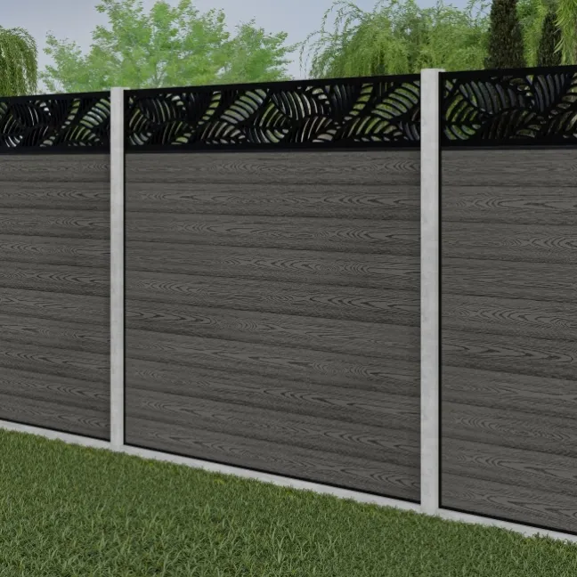 LuxeLine® Classic Straight Top Jungle Design Screen with Light Grey Composite Fence Panels & Concrete Post