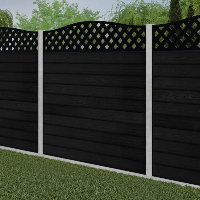 LuxeLine® Classic Curve Top Lattice Design Screen with Black Composite Fence Panels & Concrete Post