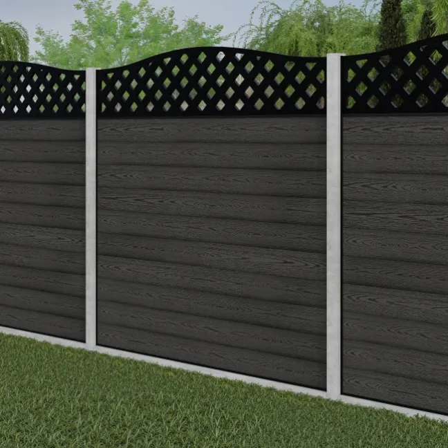 LuxeLine® Classic Curve Top Lattice Design Screen with Dark Grey Composite Fence Panels & Concrete Post