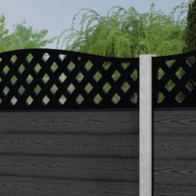 LuxeLine® Classic Curve Top Lattice Design Screen with Dark Grey Composite Fence Panels & Concrete Post