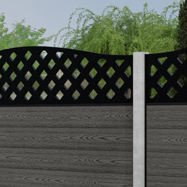 LuxeLine® Classic Curve Top Lattice Design Screen with Light Grey Composite Fence Panels & Concrete Post