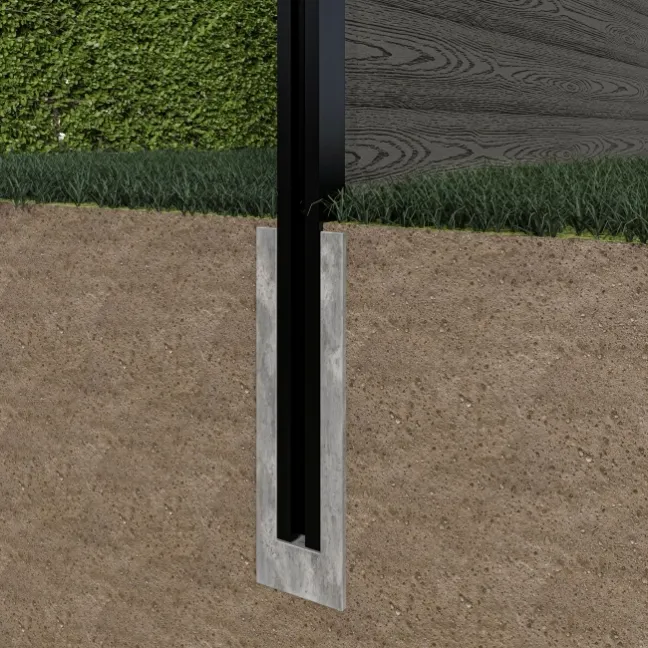 LuxeLine® Classic Straight Top Slat Design Screen with Light Grey Composite Fence Panels & Buried Aluminium Post 180cm