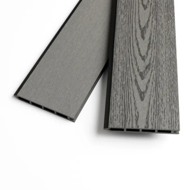 LuxeLine® Classic Curve Top Geometric Design Screen with Light Grey Composite Fence Panels & Concrete Post