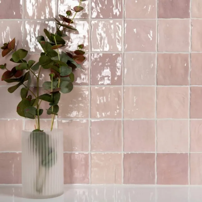 Zellige Mini Pink Square Gloss Wall Tiles