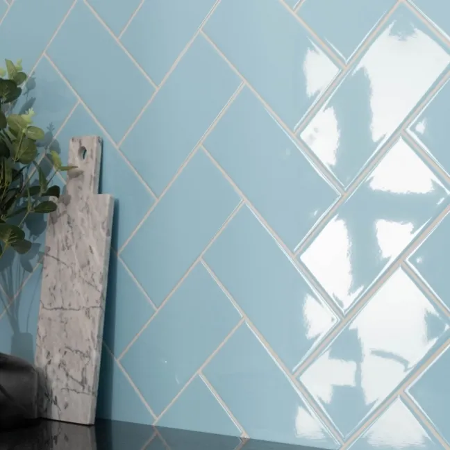 Monocolour Rico Blue Gloss Flat Metro Wall Tiles 200x100