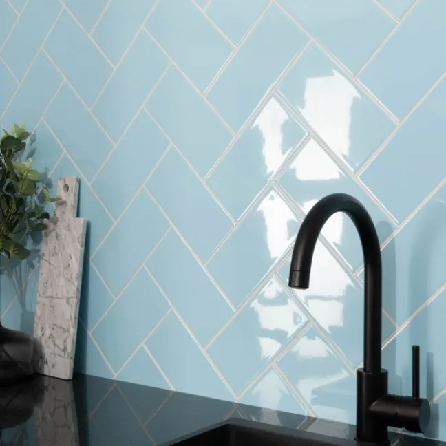Monocolour Rico Blue Gloss Flat Metro Wall Tiles 200x100