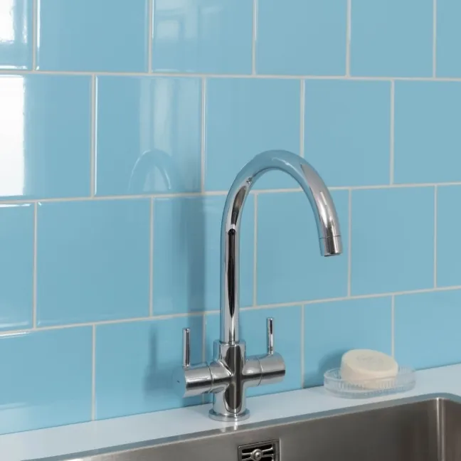 Monocolour Rico Blue Gloss Flat Square Wall Tiles 150x150
