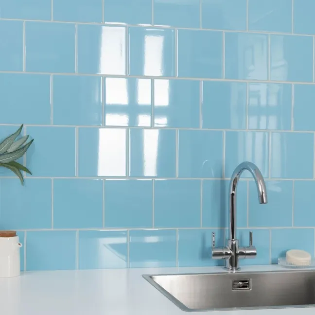 Monocolour Rico Blue Gloss Flat Square Wall Tiles 150x150
