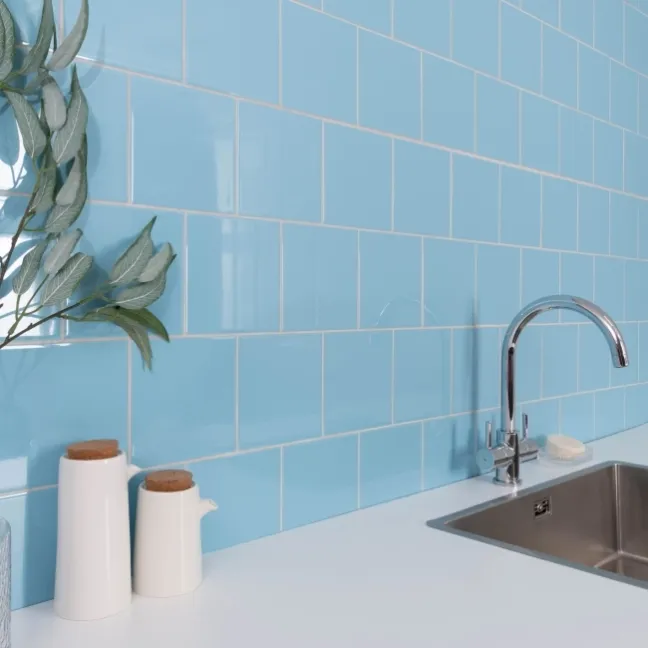 Monocolour Rico Blue Gloss Flat Square Wall Tiles 150x150