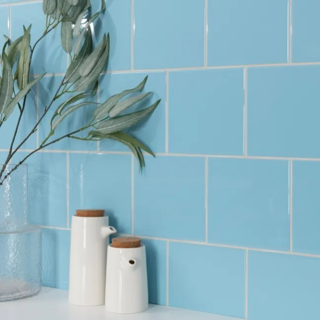 Monocolour Rico Blue Gloss Flat Square Wall Tiles 150x150