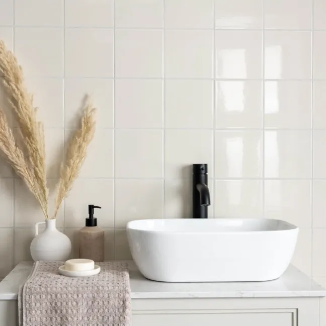 Monocolour Rico Cream Gloss Flat Square Wall Tiles 150x150