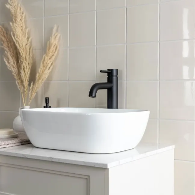 Monocolour Rico Cream Gloss Flat Square Wall Tiles 150x150