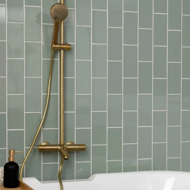 Monocolour Rico Green Gloss Flat Metro Wall Tiles 200x100