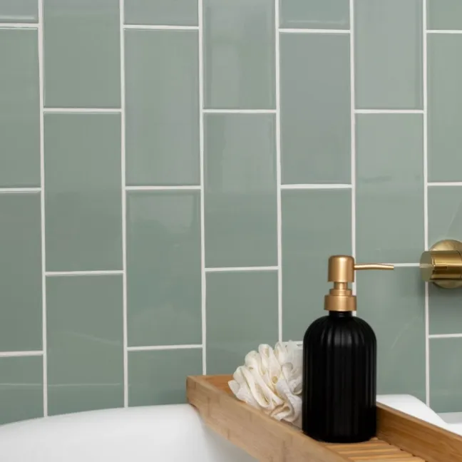 Monocolour Rico Green Gloss Flat Metro Wall Tiles 200x100