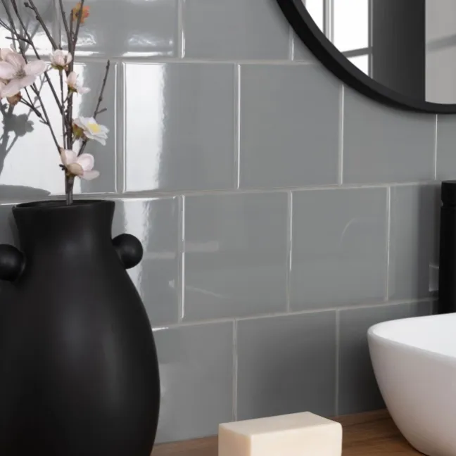 Monocolour Rico Grey Gloss Flat Square Wall Tiles 150x150