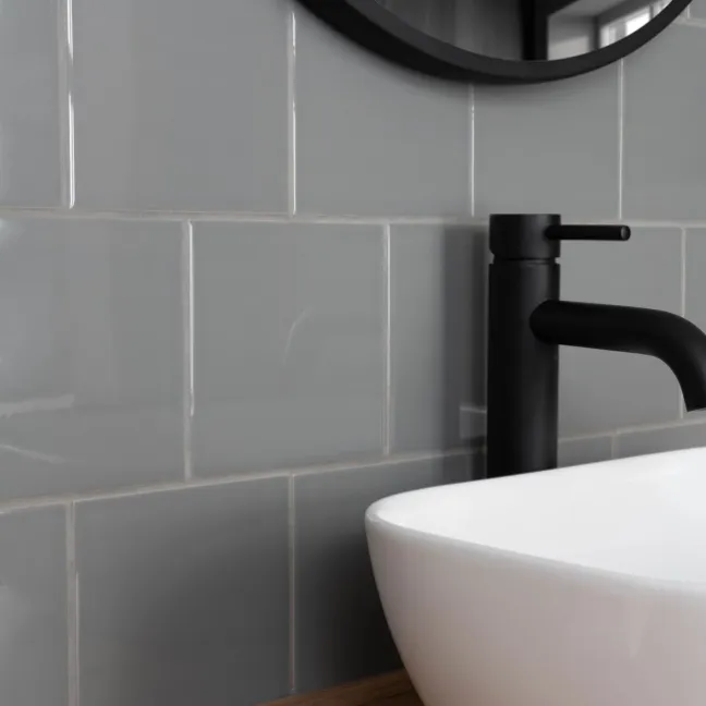 Monocolour Rico Grey Gloss Flat Square Wall Tiles 150x150