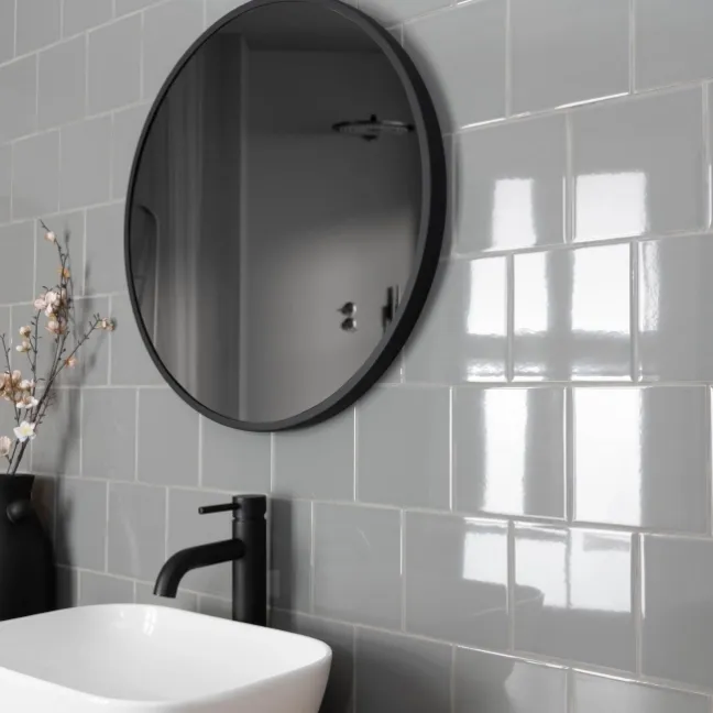 Monocolour Rico Grey Gloss Flat Square Wall Tiles 150x150