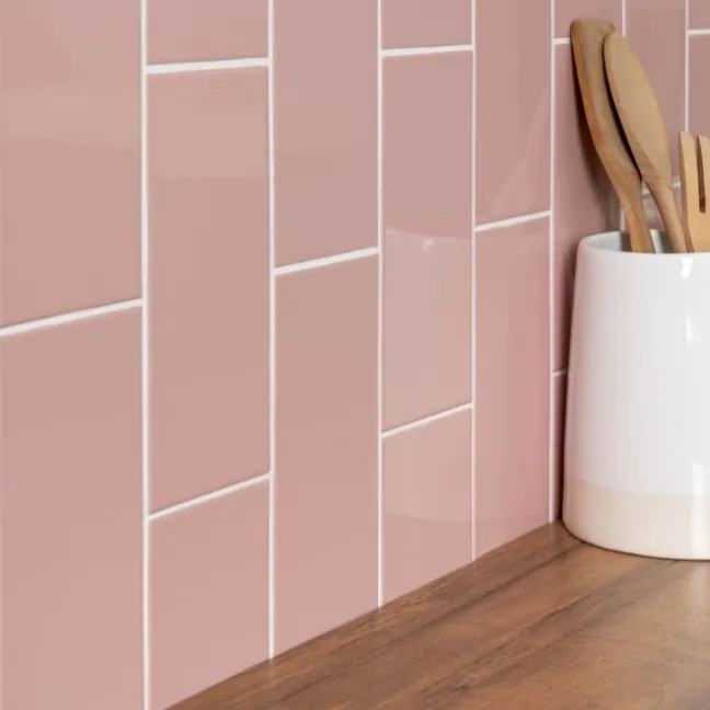 Monocolour Rico Pink Gloss Flat Metro Wall Tiles 200x100