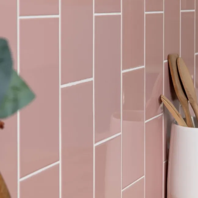 Monocolour Rico Pink Gloss Flat Metro Wall Tiles 200x100