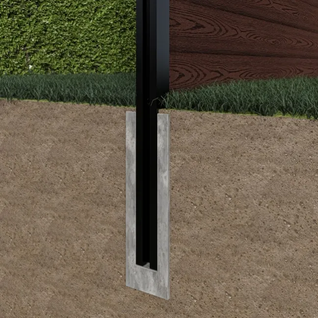 LuxeLine® Classic Straight Top Slat Design Screen with Walnut Composite Fence Panels & Buried Aluminium Post 180cm