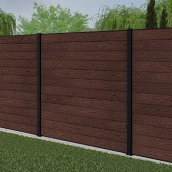 LuxeLine® Classic Walnut Composite Fence Panels with U Channel Rail & Aluminium Post 180cm