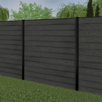 LuxeLine® Classic Dark Grey Composite Fence Panels with U Channel Rail & Buried Aluminium Post 180cm