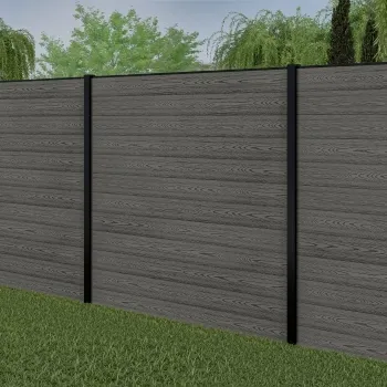 LuxeLine® Classic Light Grey Composite Fence Panels with U Channel Rail & Buried Aluminium Post 180cm
