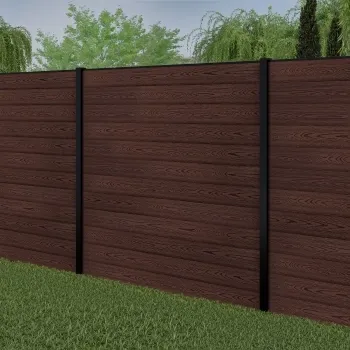 LuxeLine® Classic Walnut Composite Fence Panels with U Channel Rail & Buried Aluminium Post 180cm