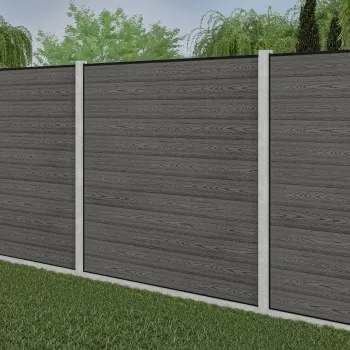 LuxeLine® Classic Light Grey Composite Fence Panels with U Channel Rail & Concrete Post 180cm