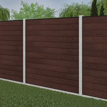 LuxeLine® Classic Walnut Composite Fence Panels with U Channel Rail & Concrete Post 180cm