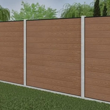 LuxeLine® Classic Teak Composite Fence Panels with U Channel Rail & Concrete Post 180cm