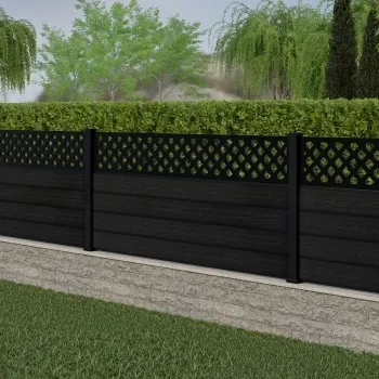 LuxeLine® Classic Straight Top Lattice Design Screen with Black Composite Fence Panels & Aluminium Post 90cm
