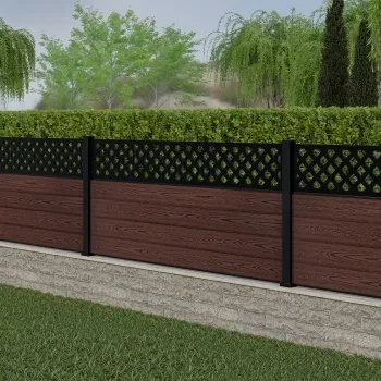 LuxeLine® Classic Straight Top Lattice Design Screen with Walnut Composite Fence Panels & Aluminium Post 90cm