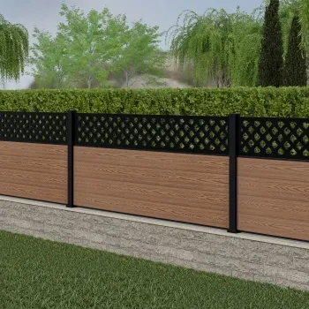 LuxeLine® Classic Straight Top Lattice Design Screen with Teak Composite Fence Panels & Aluminium Post 90cm