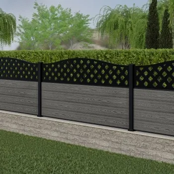 LuxeLine® Classic Curve Top Lattice Design Screen with Light Grey Composite Fence Panels & Aluminium Post 90cm