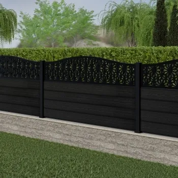 LuxeLine® Classic Curve Top Floral Design Screen with Black Composite Fence Panels & Aluminium Post 90cm