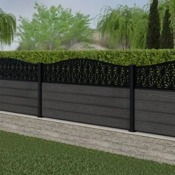 LuxeLine® Classic Curve Top Floral Design Screen with Dark Grey Composite Fence Panels & Aluminium Post 90cm
