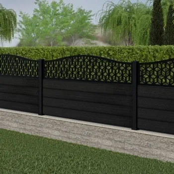 LuxeLine® Classic Curve Top Geometric Design Screen with Black Composite Fence Panels & Aluminium Post 90cm