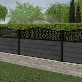 LuxeLine® Classic Curve Top Geometric Design Screen with Dark Grey Composite Fence Panels & Aluminium Post 90cm