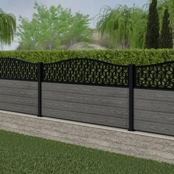 LuxeLine® Classic Curve Top Geometric Design Screen with Light Grey Composite Fence Panels & Aluminium Post 90cm