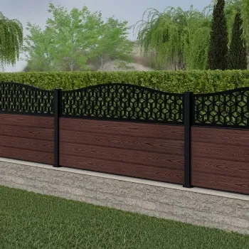 LuxeLine® Classic Curve Top Geometric Design Screen with Walnut Composite Fence Panels & Aluminium Post 90cm